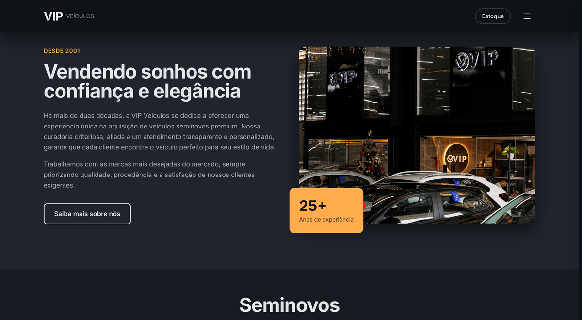 Página institucional do Grupo VIP Veículos